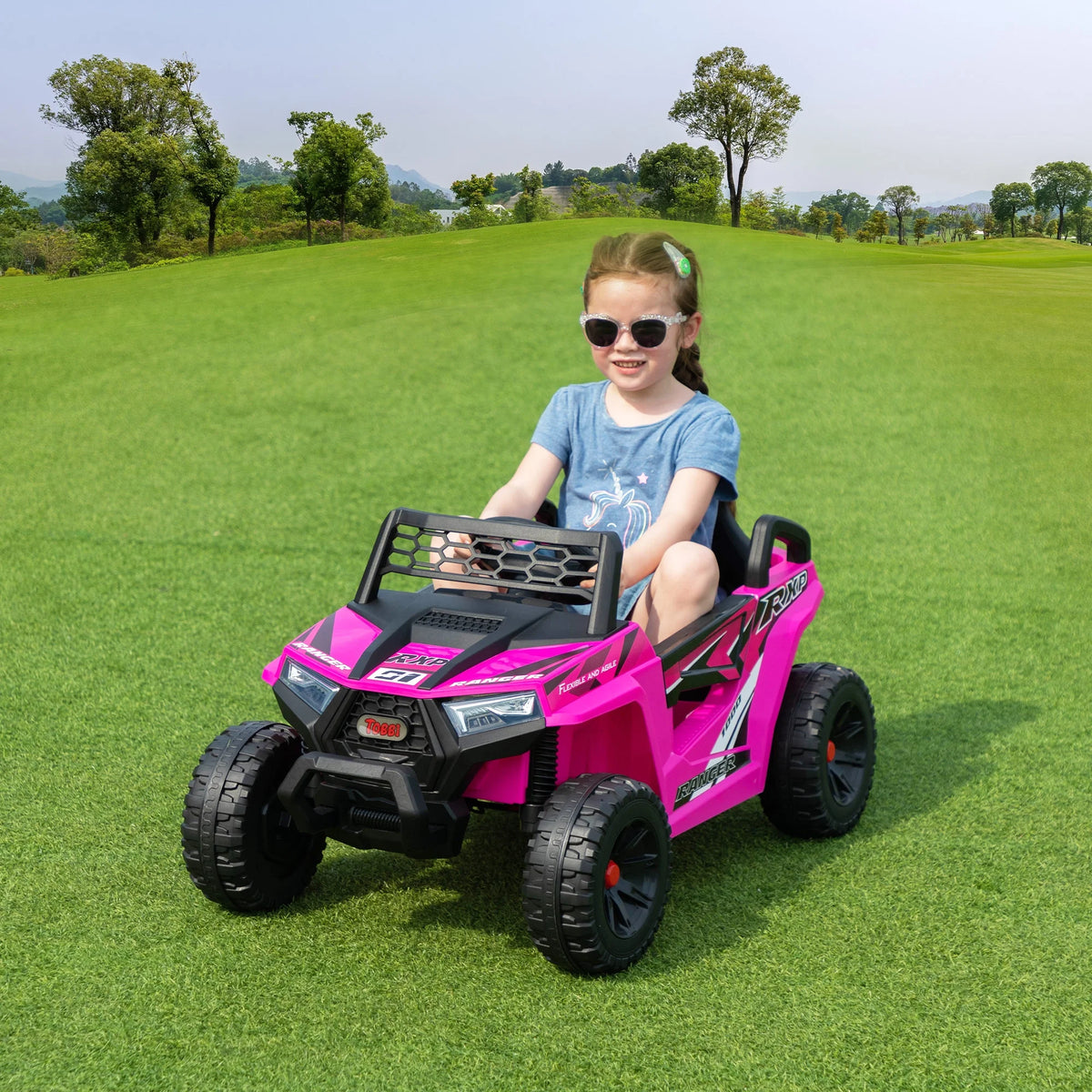 TOBBI 12V Kids Electric off-Road UTV Truck Car Battery Powered Ride on Toys for Girls with LED Headlights, Music, Horn