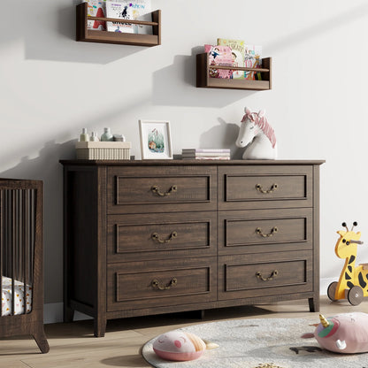 GIKPAL White Dresser for Bedroom, 6 Drawers Wood Dresser with Antique Handles, Farmhouse Rustic Chest of Drawers for Bedroom, Living Room, Entryway & Hallway