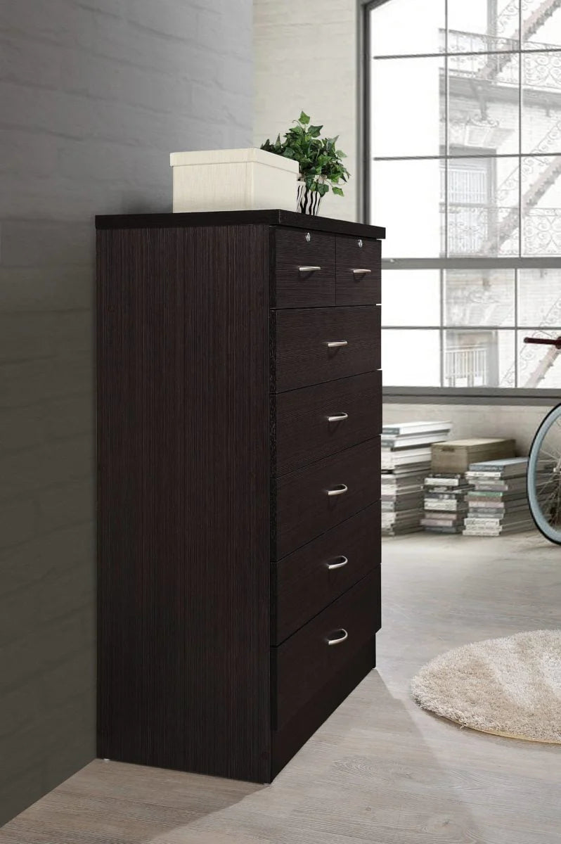 Hodedah 7 Drawer Dresser with Two Locks, Chocolate