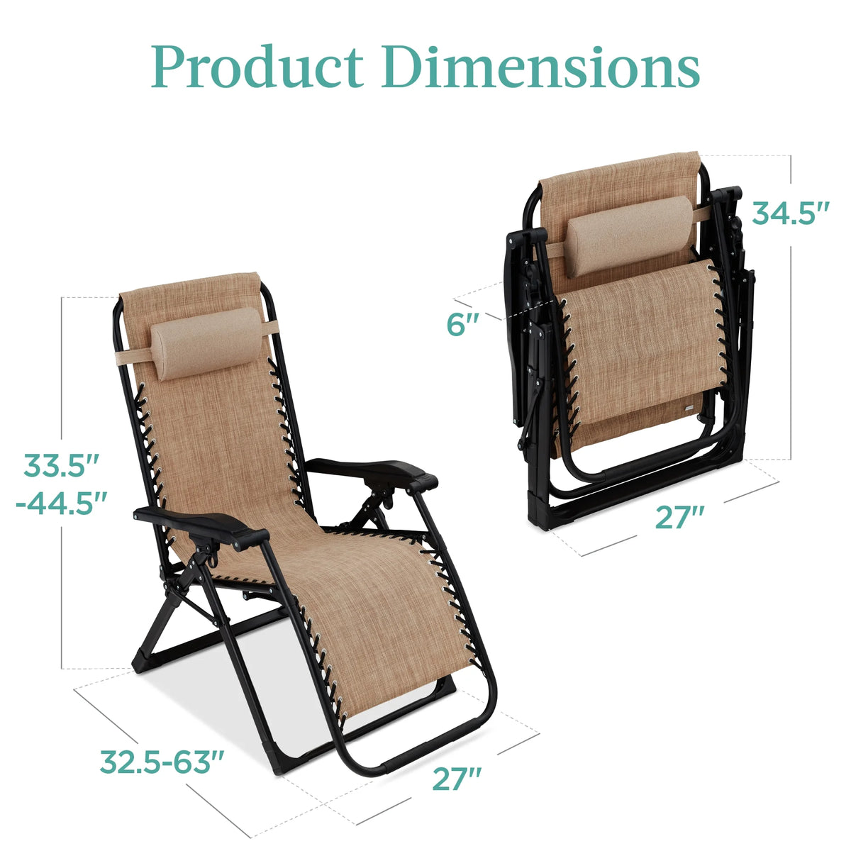Best Choice Products Oversized Zero Gravity Chair, Folding Recliner w/ Removable Cushion, Side Tray - Fossil Gray