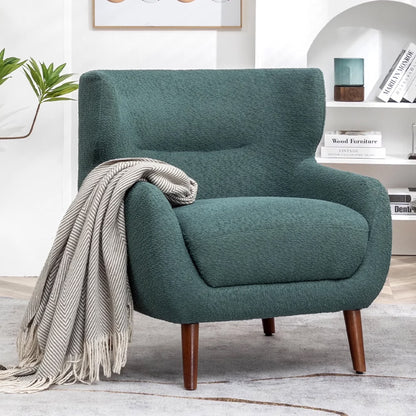 ALEAVIC White Accent Chair Upholstered Armchair with Solid Wood Legs