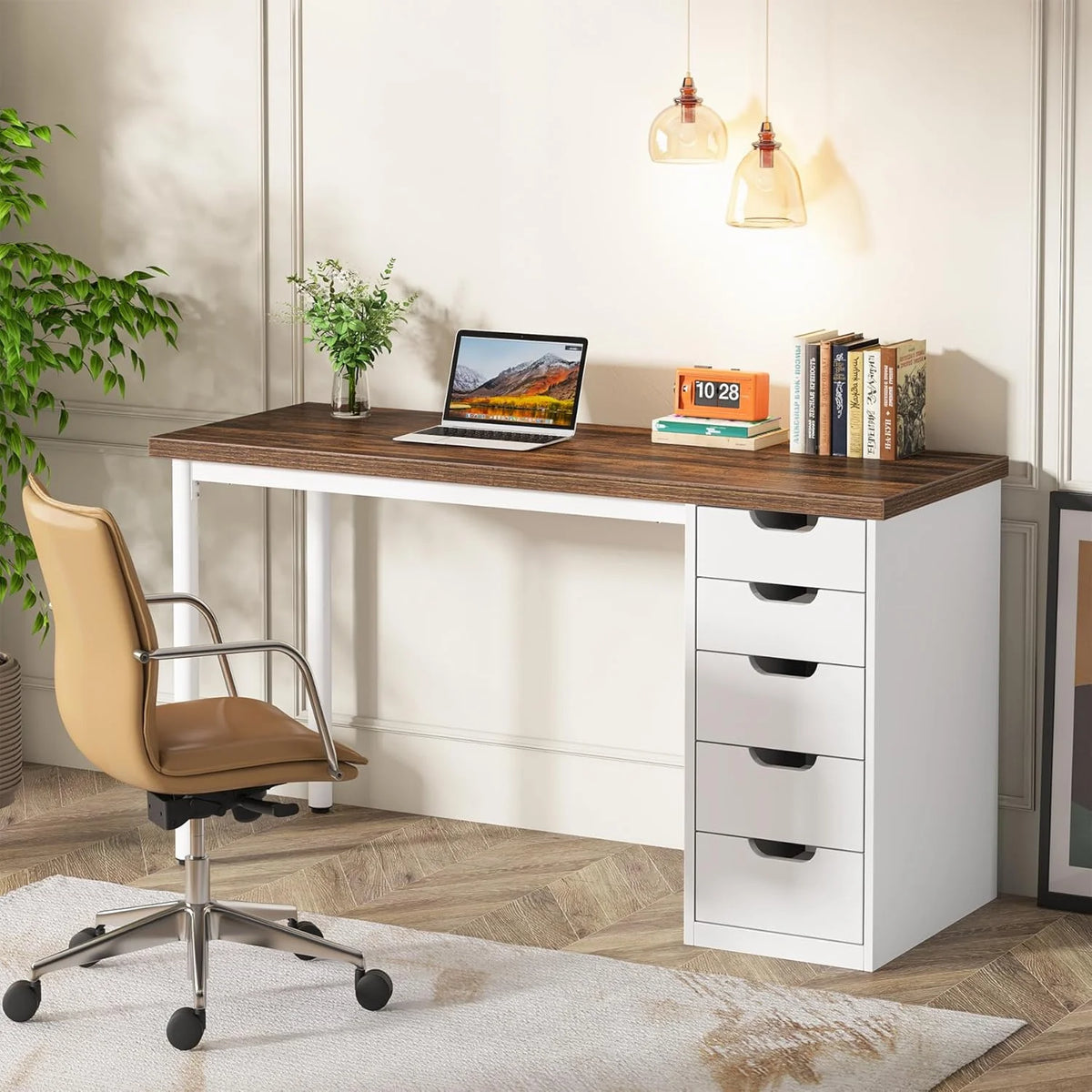Tribesigns 47 inches Vanity Desk with 5 Drawers, Rustic Makeup Dressing Table with Storage, Modern Simple Computer Desk for Women, Girls (Brown)
