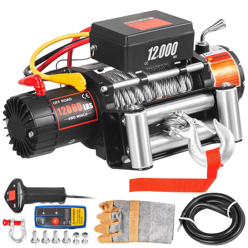 KFFKFF Truck Winch 12000Ibs Electric Winch 85ft/26m Steel Cable 12V Power Winch Jeep Winch with Wireless Remote Control and Powerful Motor for UTV ATV & Jeep Truck and Wrangler in Car Lift
