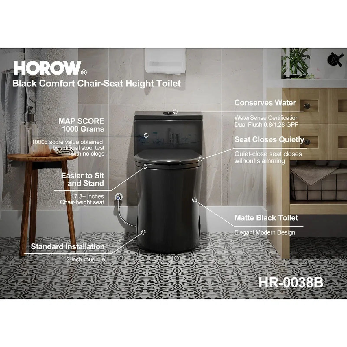 HOROW Compact One Piece Toilet with Comfort Seat ADA Height 17.3" Elongated Dual Flush 0.8/1.28 GPF