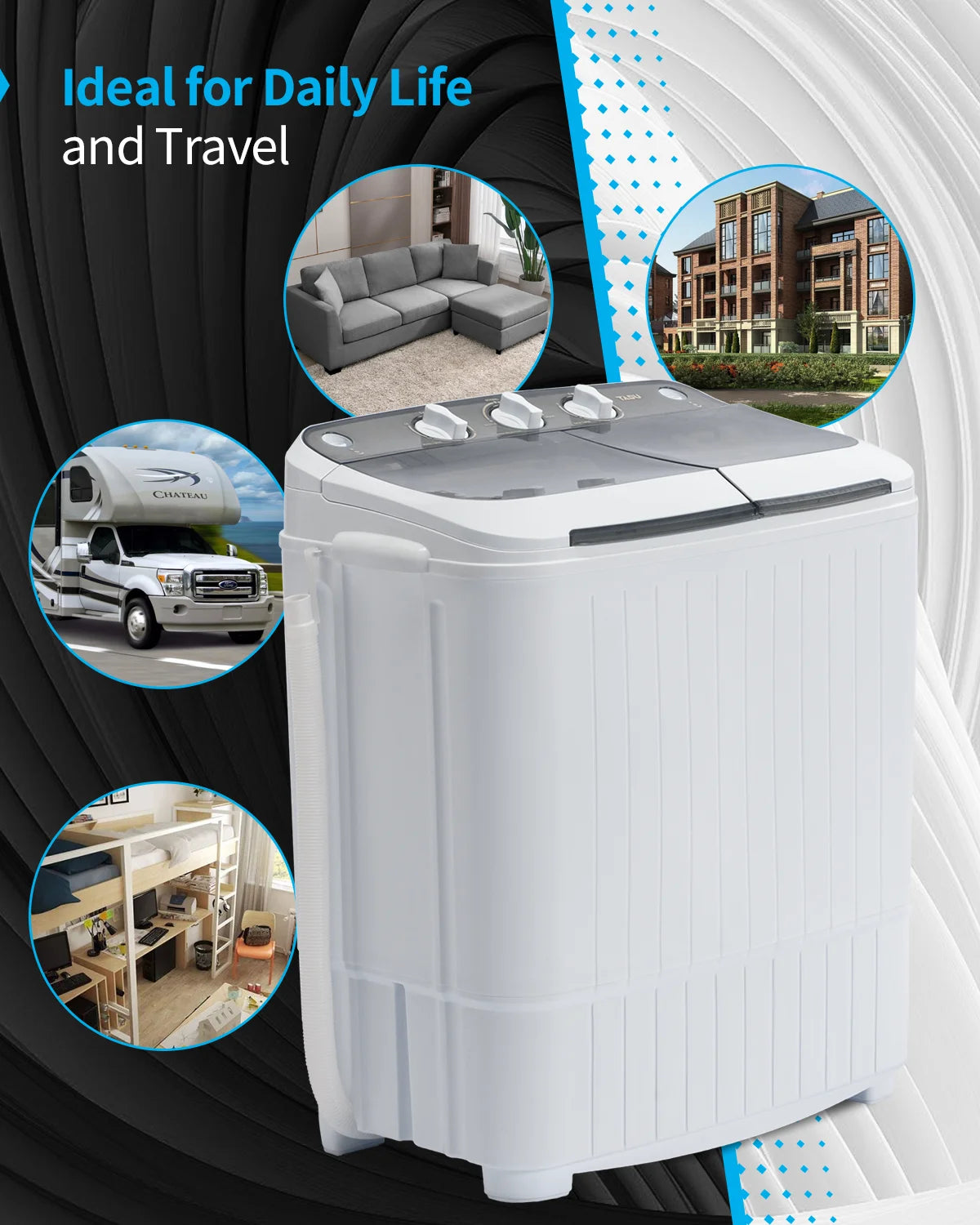 TABU 16.5lbs Portable Washing Machine,Electric Twin Tub Wash&Spin Combo,Semi-Automatic Washer,Gray