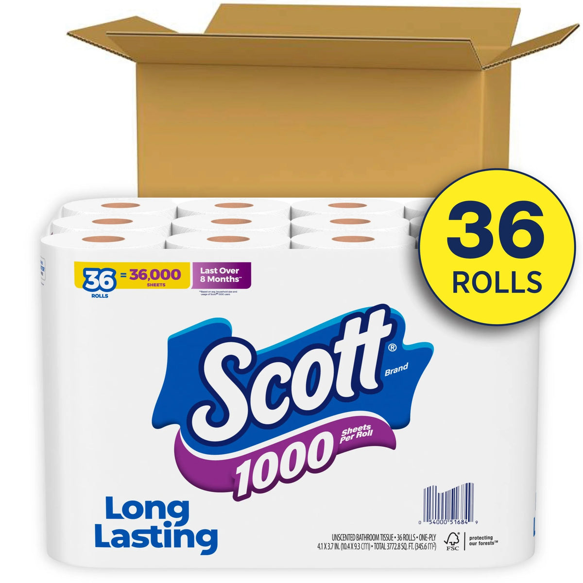 (3 pack) Scott 1000 Toilet Paper, 36 Rolls, 1,000 Sheets per Roll