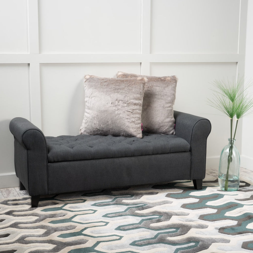 Noble House Hampton Contemporary Fabric Upholstered Storage Ottoman, White and Blue Floral