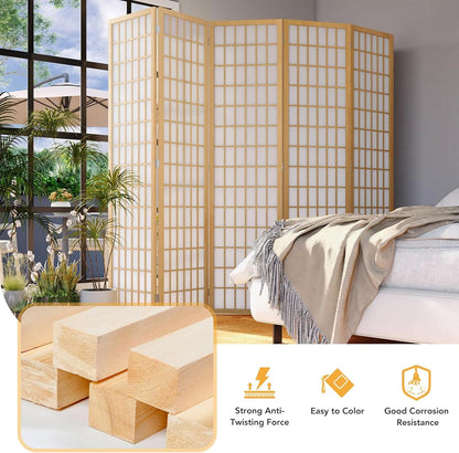JOSTYLE Room Divider Wall Shoji Screen, 6 Panel Folding Privacy Screen for Room Separation, Japanese Wood Room Divider Screen, 5.9 Ft, Natural