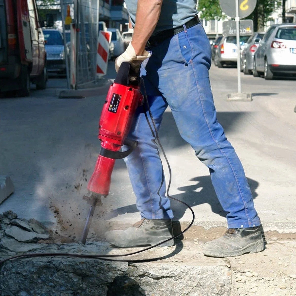 XtremepowerUS Demolition Jack Hammer Heavy Duty, 2200W Electric Jackhammer With Scraping Chisel, 1800BPM Power Drill Concrete Breaker Bar Point & Chisel Bits Chisel Set, Red
