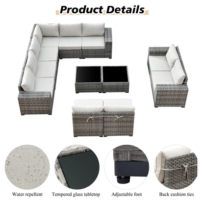 Ovios 12 Pieces Outdoor Furniture All Weather Wicker Patio Conversation Sectional Sofa Set with Side Table for Garden Backyard