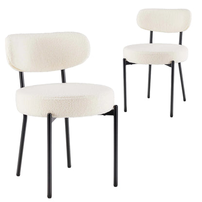 edx Upholstered Dining Chairs, Mid Century Modern Round Dining Room Chairs for Vanity For Living Room Set of 2, White