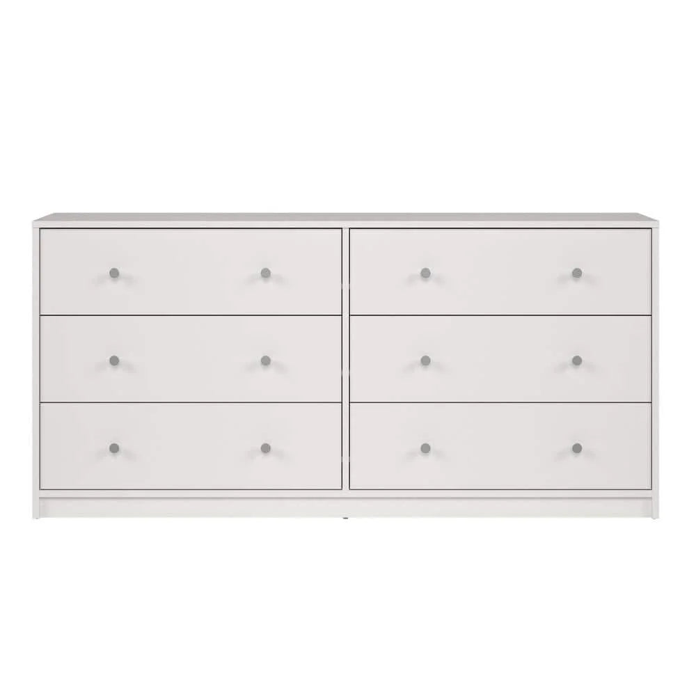 Portland 6-Drawer Double Dresser in White 26.89 in. H x 56.34 in. W x 12.46 in. D