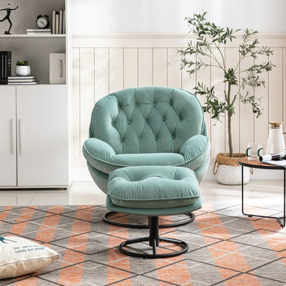 Velvet Swivel Accent Chair with Ottoman Set, Modern Tufted Armchair with Footrest for Living Room Reading TV Chairs for Adults, Comfy Chaise Lounge Chairs with 360 Degree Swiveling for Bedroom, Pink