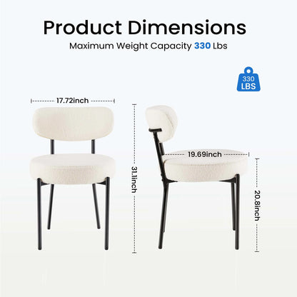edx Upholstered Dining Chairs, Mid Century Modern Round Dining Room Chairs for Vanity For Living Room Set of 2, White