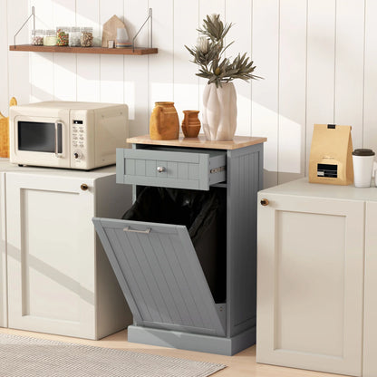 HOMCOM Kitchen Tilt Out Trash Bin Cabinet, Free Standing Recycling Cabinet