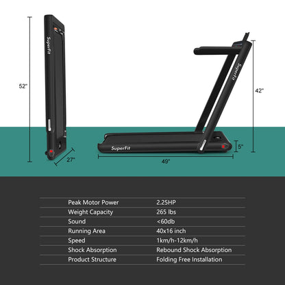 Gymax 2 in 1 Folding Treadmill 2.25HP Running Machine w/ Dual Display APP Control Black