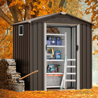 Walsunny 6X4 FT Outdoor Storage Shed,Waterproof Metal Garden Sheds with Lockable Double Door Weather Resistant Steel Tool Storage House Shed Grey