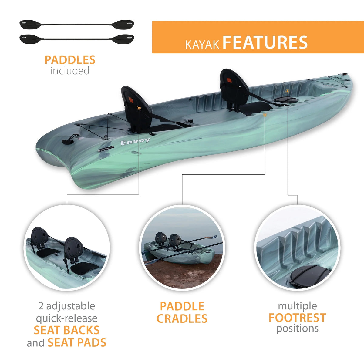 Lifetime Envoy 10.5 Ft. Sit-on-Top Tandem Kayak, Sky Fusion (91192)