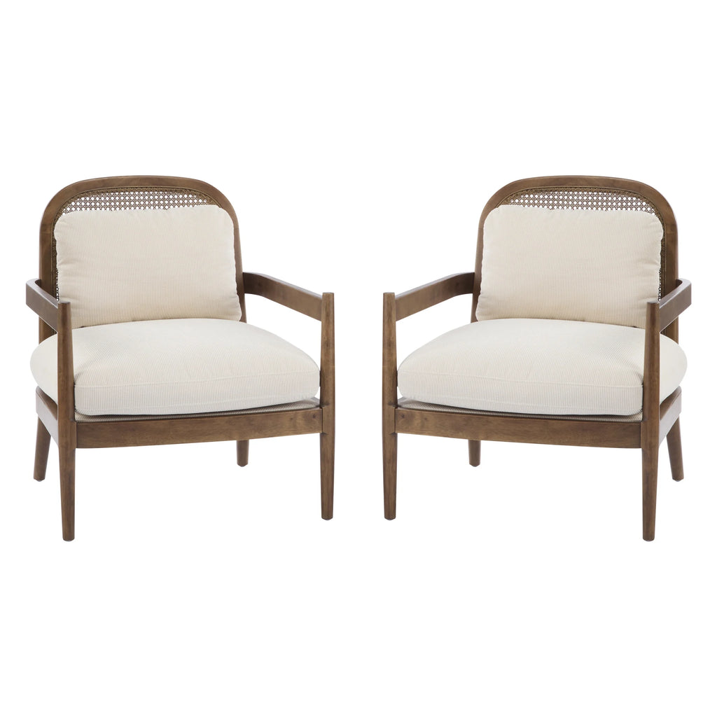 Christopher Knight Home Mid-Century Modern Accent Chairs, Wood Frame with Rattan Backrest, Grayish Green, Set of 2