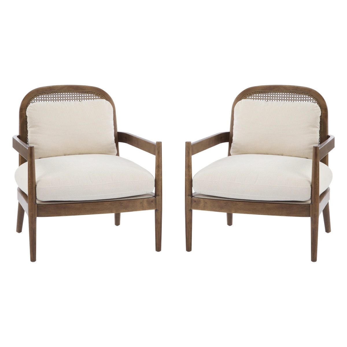 Christopher Knight Home Mid-Century Modern Accent Chairs, Wood Frame with Rattan Backrest, Grayish Green, Set of 2