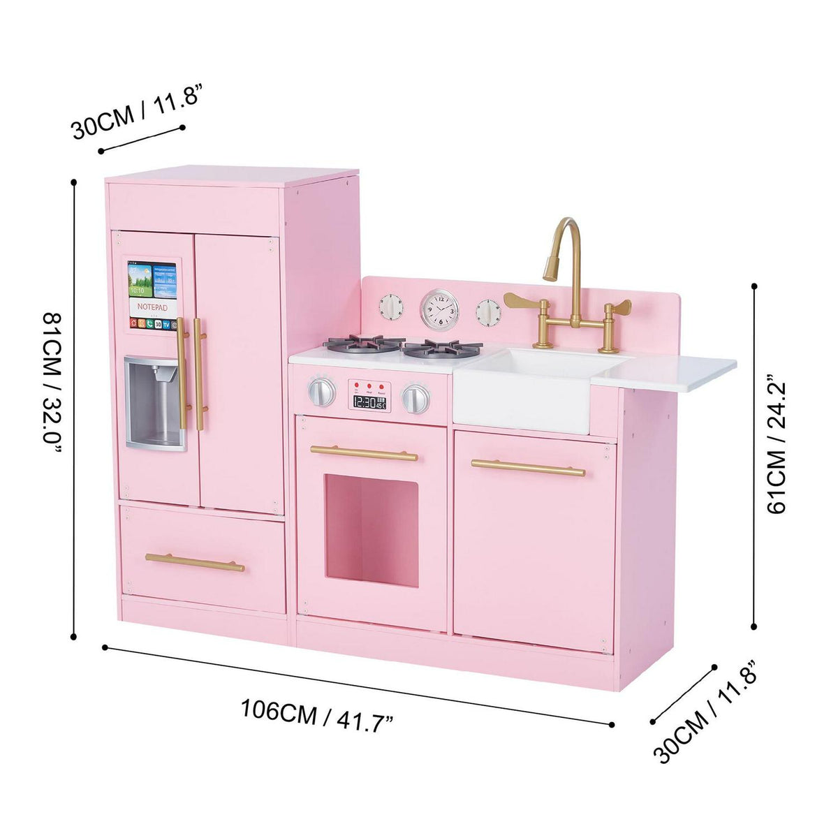Teamson Kids Little Chef Charlotte Wooden Play Kitchen Set for Toddlers. Pretend Cooking Playset with Stove. Sink &amp; Fridge. Pink/Gold