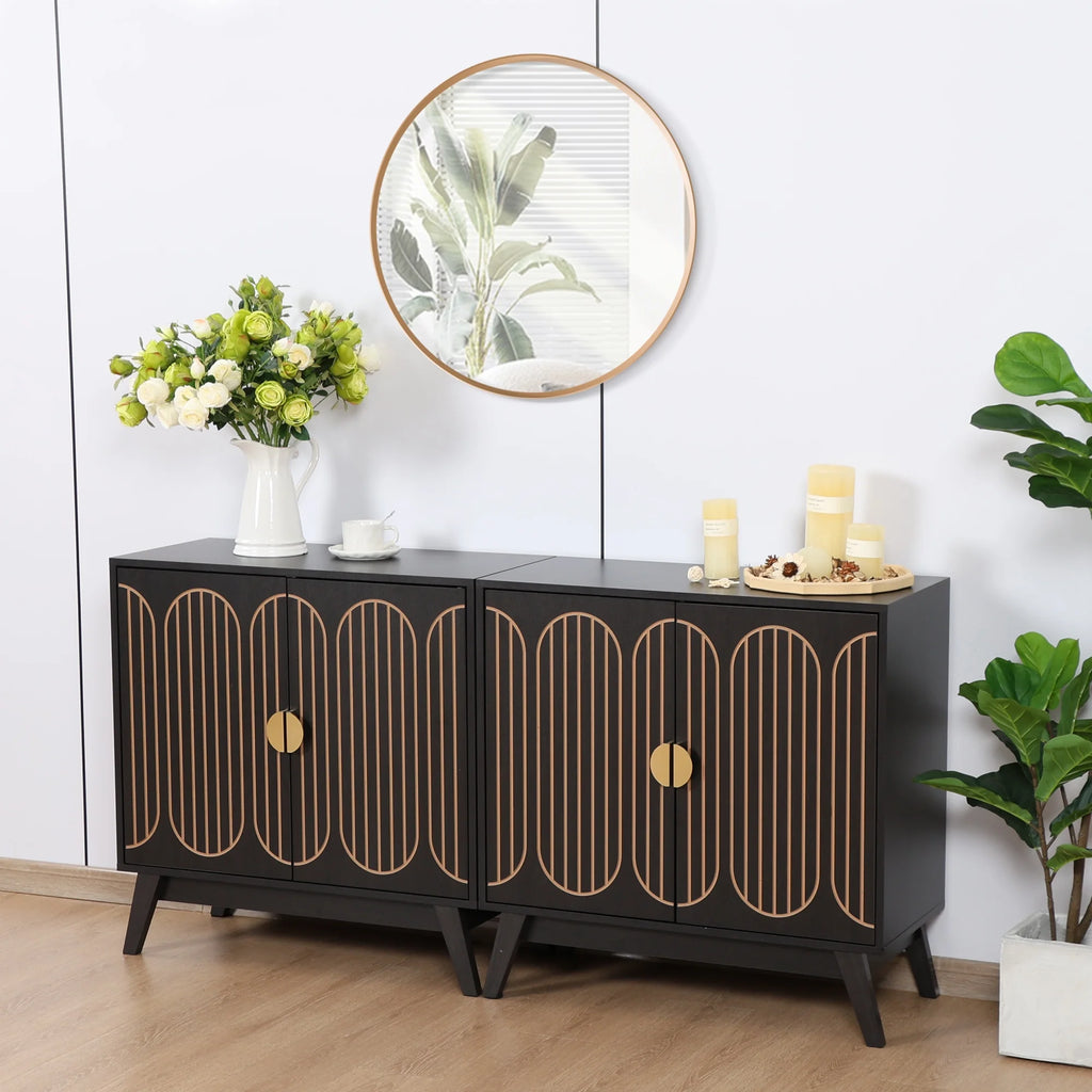 LEFHDA 2PCS Buffet Cabinet, Sideboard Cabinet with Storage, Accent Storage Cabinet with Carved Arc Door Design for Kitchen Dining Room, 2 Doors Buffet Cabinet with Adjustable Shelves