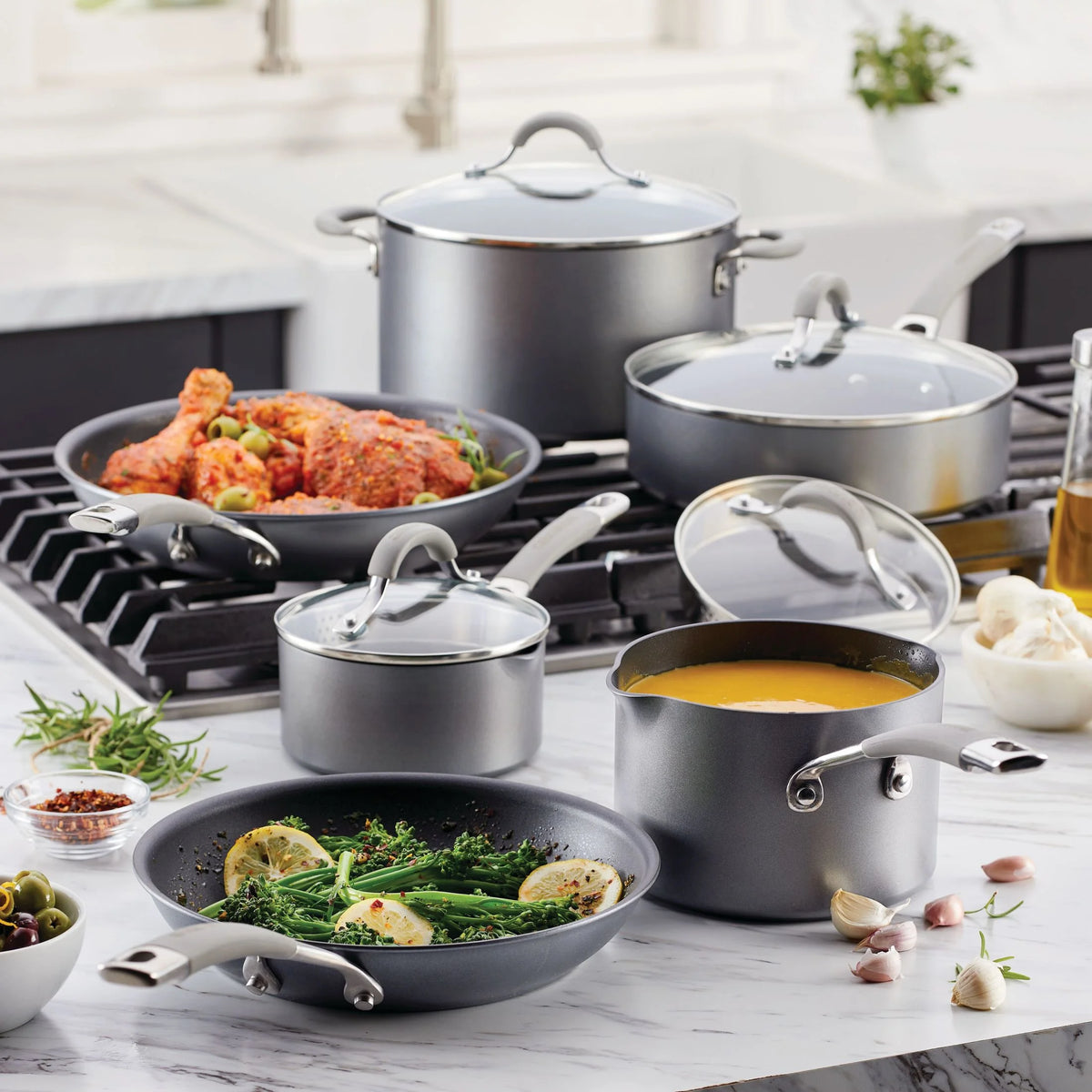 Circulon Elementum Hard-Anodized Nonstick Cookware Set, 10-Piece, Gray