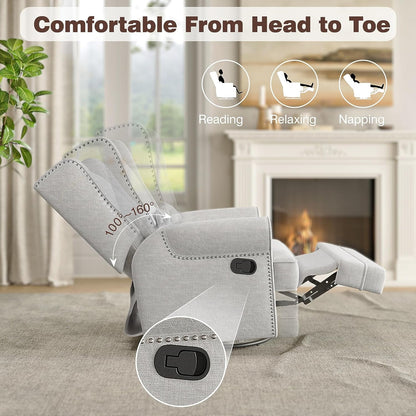 Royalcraft Swivel Nursery Glider Recliner, Comfy Upholstered Glider Chair with Lumbar Pillow and Footrest, Beige