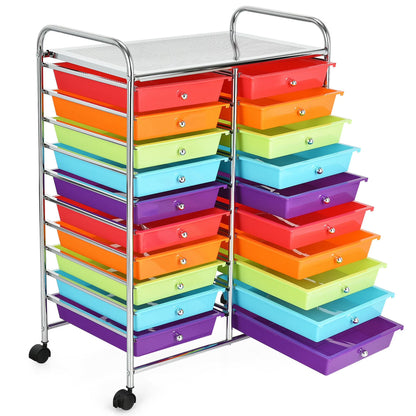 Gymax Office Rolling Cart 20 Storage Drawers Scrapbook Paper Studio Organizer Mutlicolor