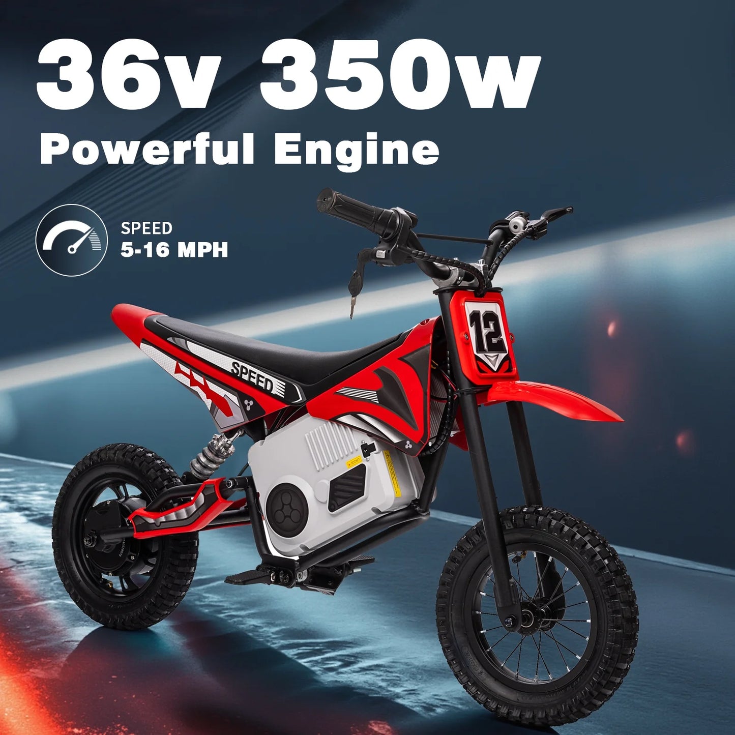 Kerry Yoo C11 36V Electric Dirt Bike for Kids 8-14, 350W Ride on Motorcycle, Electric Motorbike Teens,16 mph, High/Low Speeds-Red