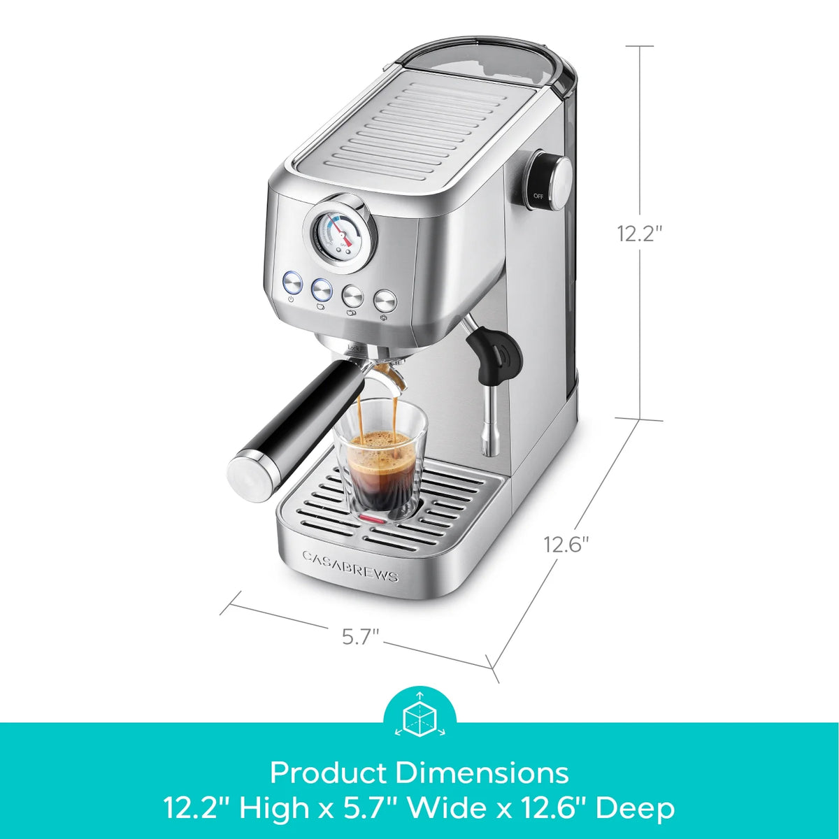 CASABREWS 3700Gense, 20 Bar Espresso Machine and Coffee Maker with Milk Frother, Silver