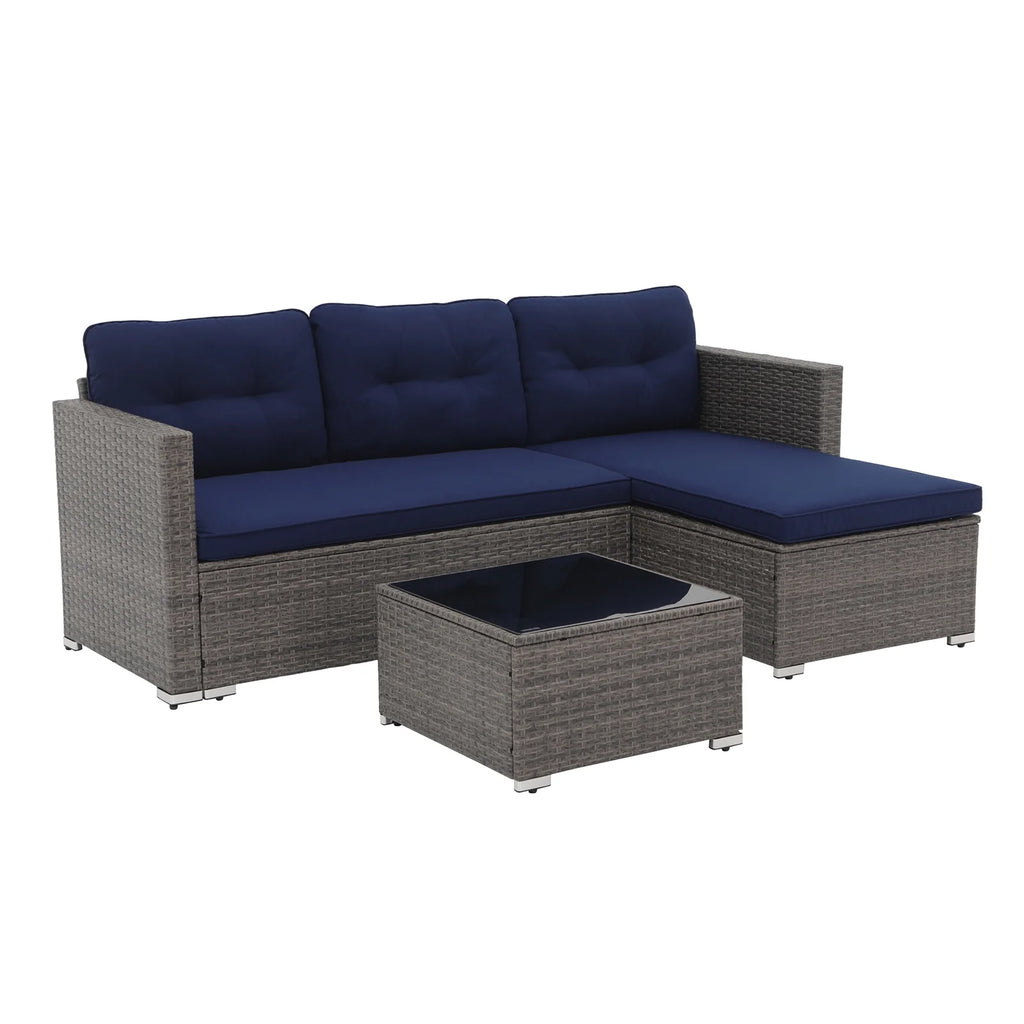 3 Piece Patio Furniture Sets,  Outdoor All-Weather Wicker Sectional Sofa Set, Beige