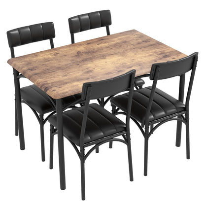 Zzistar 5 Piece Dining Table and Chairs Set, Wood Rectangular Dining Table with 4 Upholstered Chairs