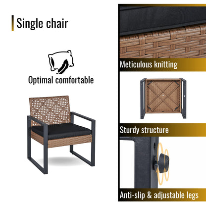 Heavy-duty Patio Furniture Set, 4 Piece Outdoor Sectional Conversation Sets, BrownPE Rattan Patio Sofa Set with Blue Cushions