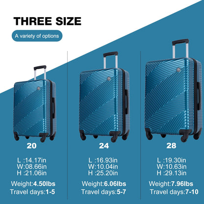 Tripcomp Luggage 3 Piece Set,Suitcase with Spinner Wheels Hardside Lightweight Luggage 20in24in28in.(Blue)