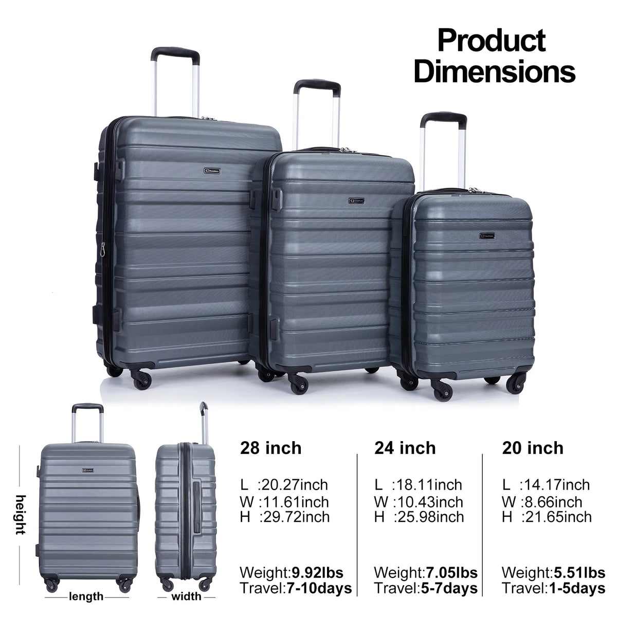 Tripcomp Hardside Luggage Set 3-Piece Set (21/25/29) Lightweight Suitcase 4-Wheeled Suitcase Set(Purple)
