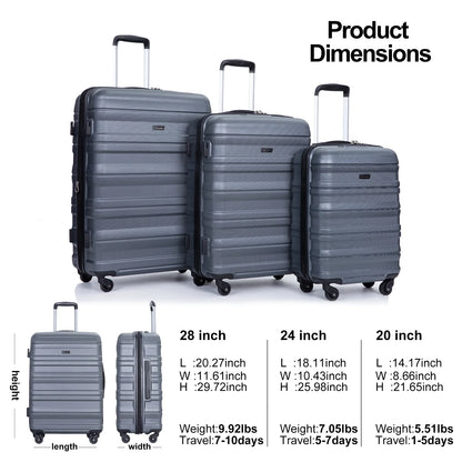 Tripcomp Hardside Luggage Set 3-Piece Set (21/25/29) Lightweight Suitcase 4-Wheeled Suitcase Set(Purple)