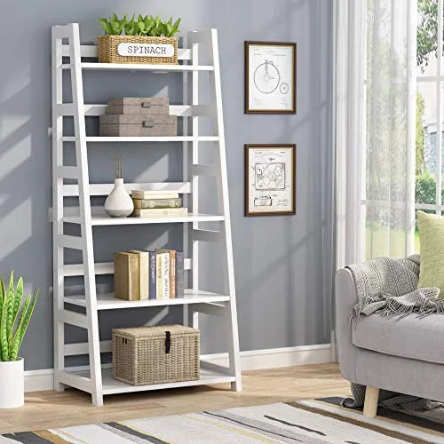 Tribesigns 5-Tier Bookshelf Modern Bookcase, 5 Shelves Ladder Shelf White