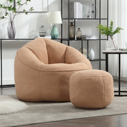 MOONMISS Microfiber Upholstered High Pressure Foam Round Lazy Bean Bag Sofa Chair with Ottoman-Gray