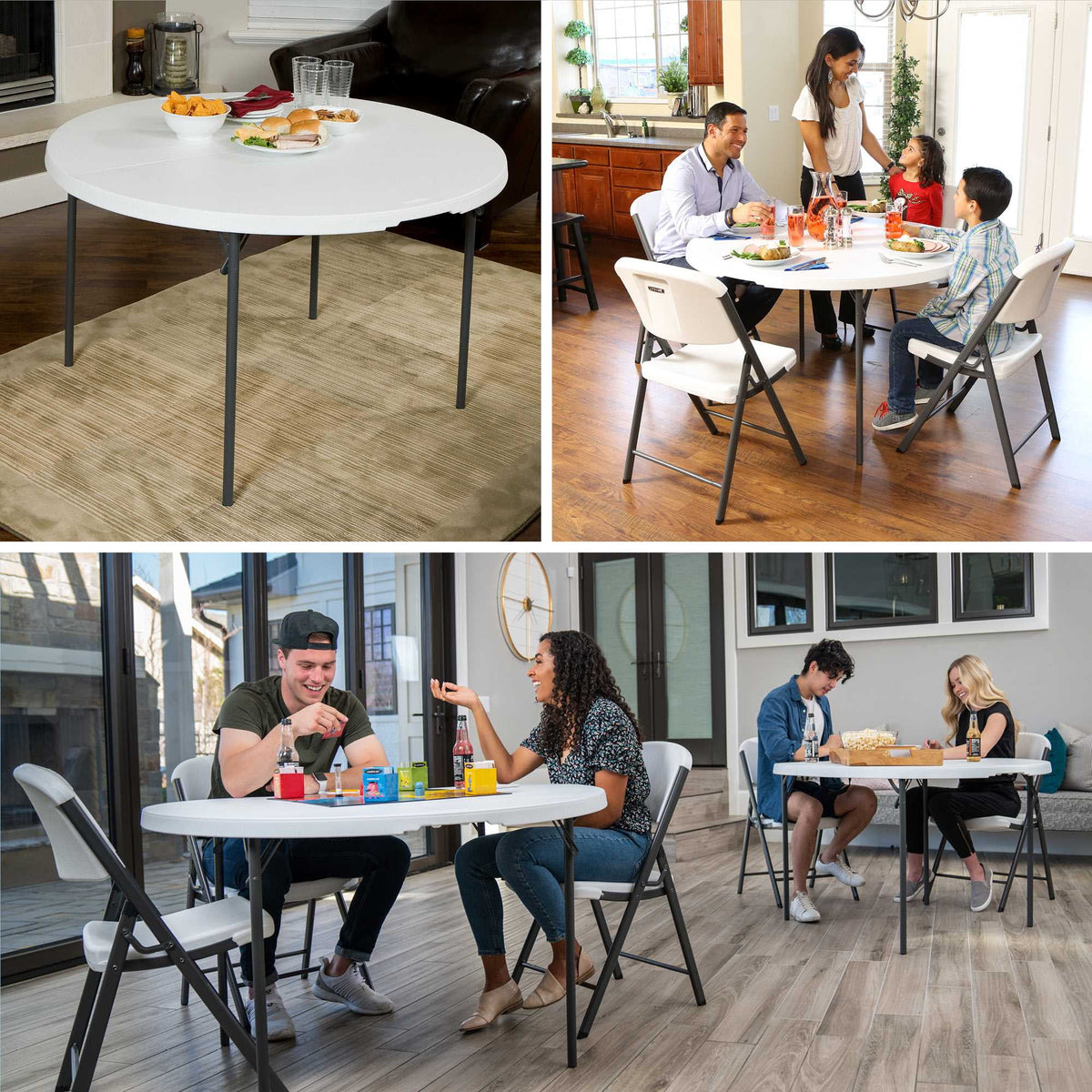 Lifetime 48 inch Round Fold-in-Half Table, Indoor/Outdoor Essential, White Granite (280064)