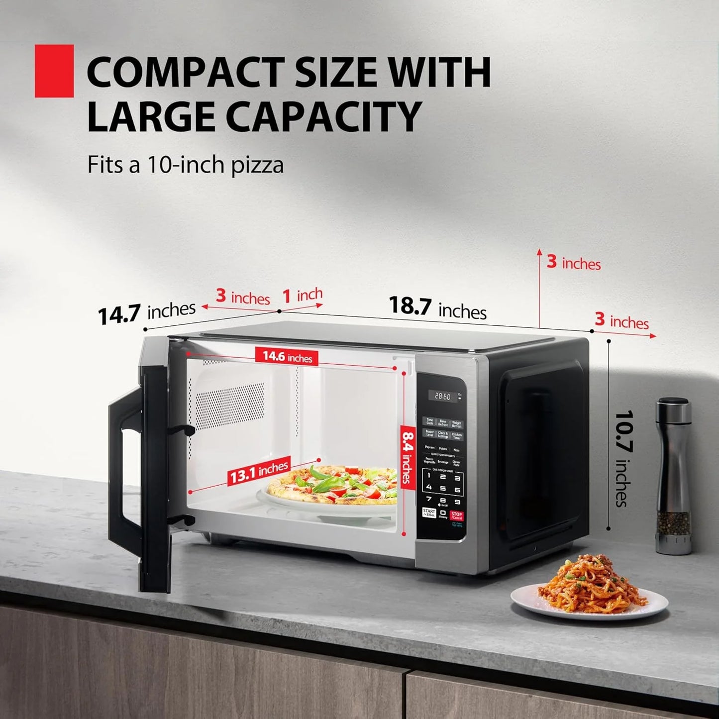 TOSHIBA 0.9 Cu Ft Microwave Oven, 6 Auto Menus, Mute Function, Child Lock, 900W, Stainless Steel