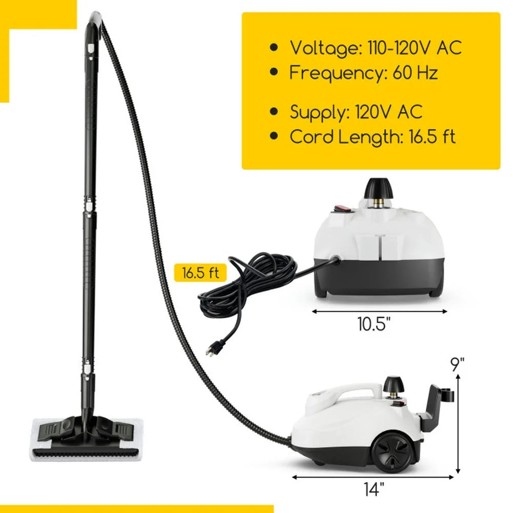 Spaco Multipurpose Steam Cleaner 1800W Portable Household Steamer with 61 oz Large Tank, 1800W Steam Cleaner with 15 Versatile Accessories, Gray & White