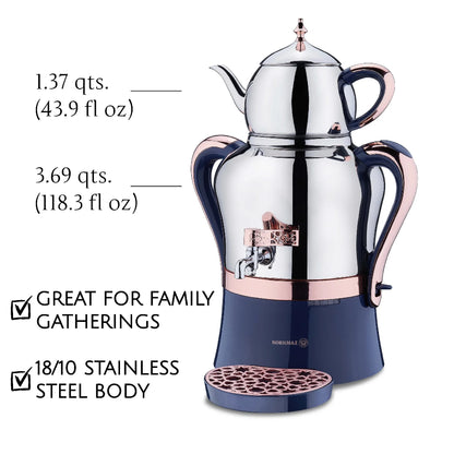 Korkmaz Hanedan Premium Silver 18/10 Cr-Ni Stainless Steel Dishwasher Safe Electric Tea Maker