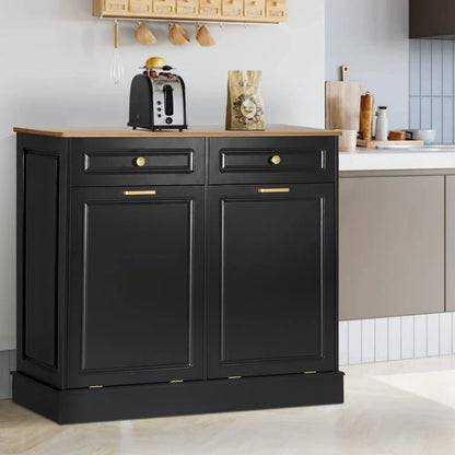 Eclife 20 Gallons Double Tilt Out Trash Cabinet Wood Tabletop, Upgrade Gray, WB010GY