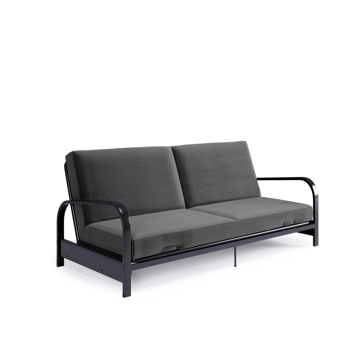 DHP College Metal Arm Futon, Black Frame with Gray Mattress