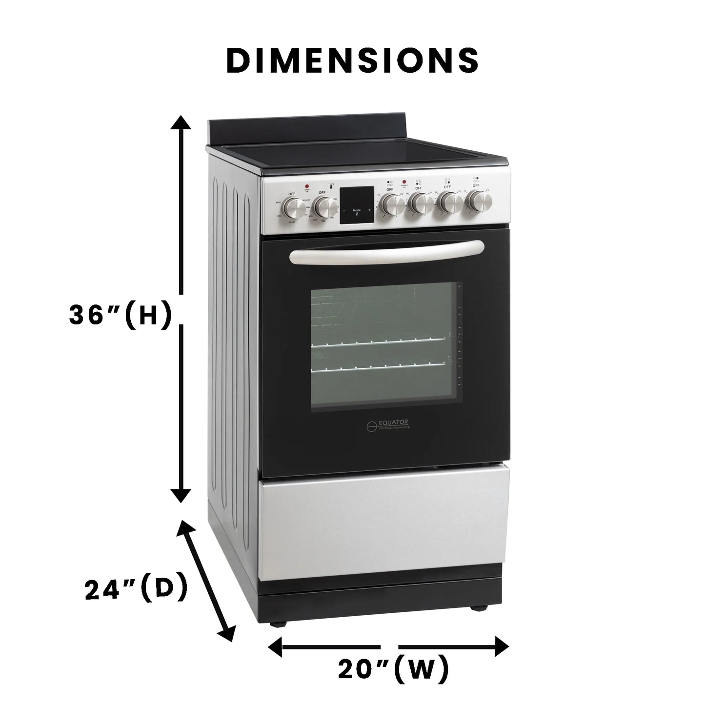 Equator 20" Electric Cooking Range 4 Ceramic Burner CONVECTION OVEN+AIR FRYER SS