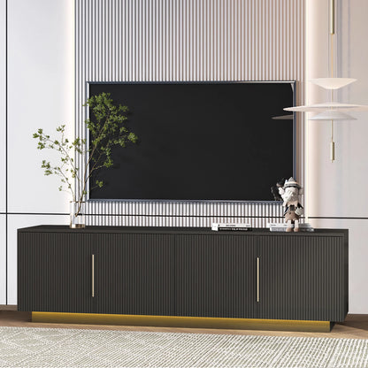 HIUU Fluted TV Stand Black,Black TV Console for Living Room,Mid Century Modern Entertainment Center 65 Inch TVs,Luxury Retro Console Table