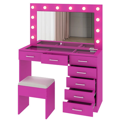 Ktaxon Large Makeup Vanity, Vanity Table Set w/ Visible Glass Top w/ Charging Station, White