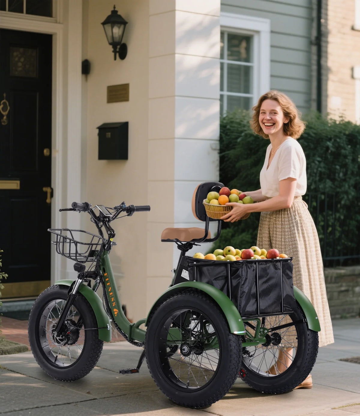 YEBEI Electric Tricycle for Adults Folding E-Trike Motorized Tricycle Electric 3 Wheels Trike Powerful 500W Motor Electric Tricycle 48V15AH Lithium Battery Max 20MPH 20*4.0” Fat Tire Orange