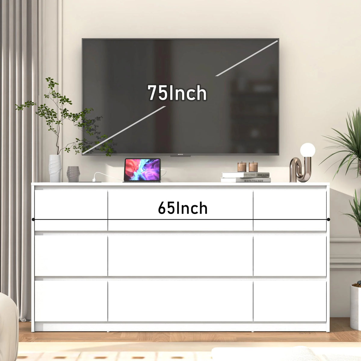 ChVans Black 9 Drawers Dresser with Charging Station, 63" Long Modern Dresser with 9 Drawers for Bedroom, Large Wood Chest of Drawers Handle Free, Dresser for Bedroom, Living Room, Hallway